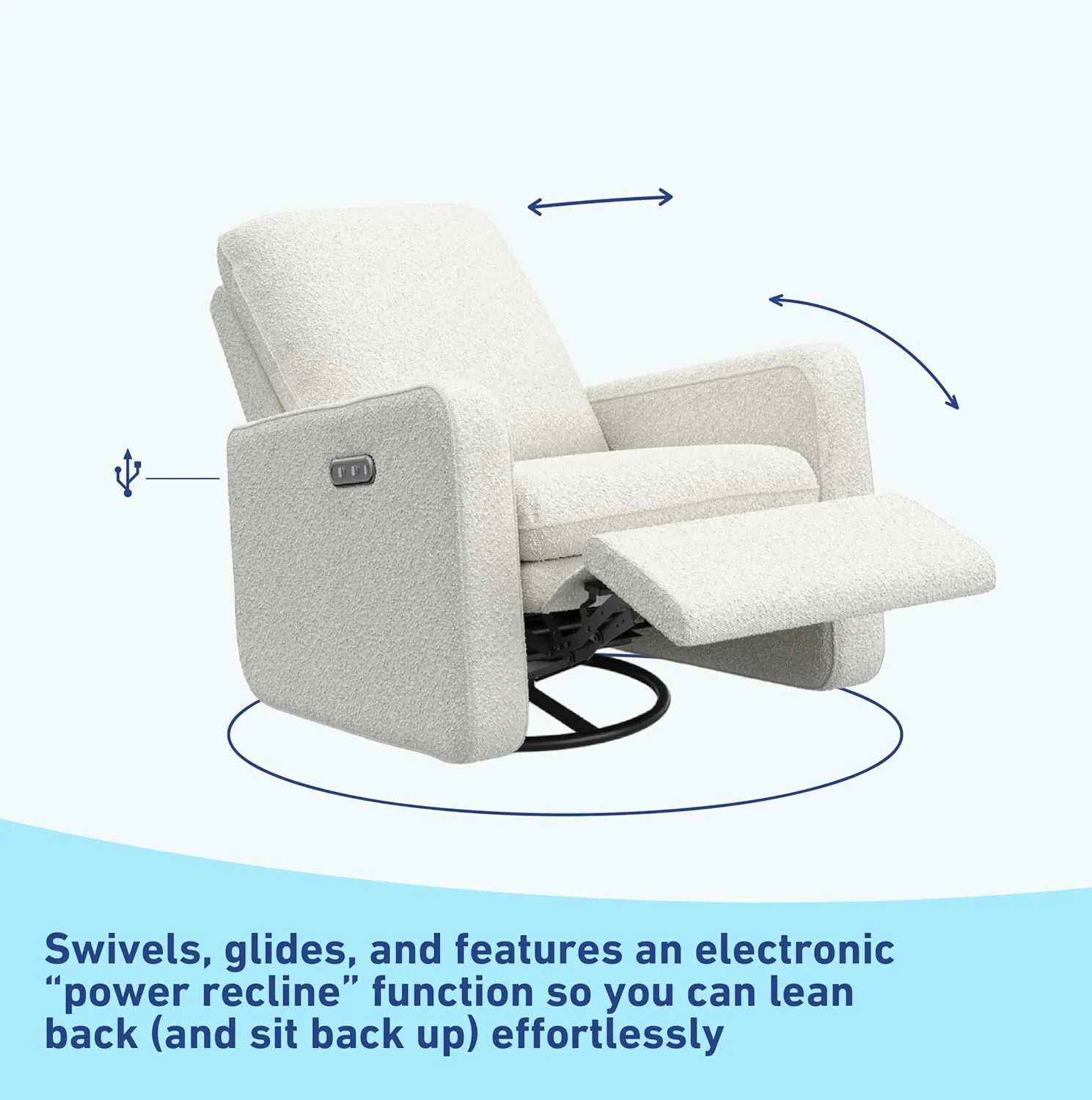 Graco Teddi Power Recliner Swivel Glider (Ivory Boucle) – Electronic Power Recline, USB-A & USB-C Charger, Premium Cushioning & Comfort