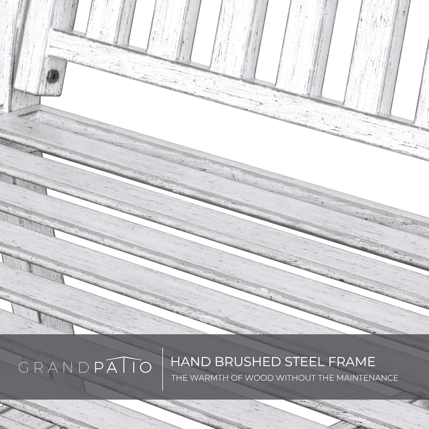 Grand patio 52" Farmhouse Outdoor Bench, Garden Benches with Rust Free Metal Powder Coated Frame and Aluminum Backrest, Faux Wood Grain Finish Frame Patio Bench for Front Porch,Gray-White