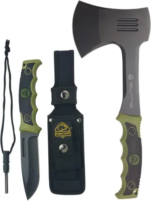 Green Forever Knife & Hatchet Camping Combo with Nylon Sheath and Firestriker
