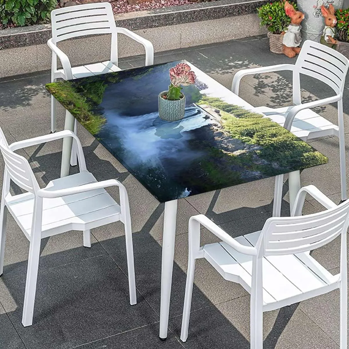 Green Tablecloth for Folding Table Park Alpine Forest Natural Scenic Elastic Edged Table Cover for Farm Kitchen Dining Picnic Coffee Patio Decor Farm House Decor Fits up 4 Foot Tables