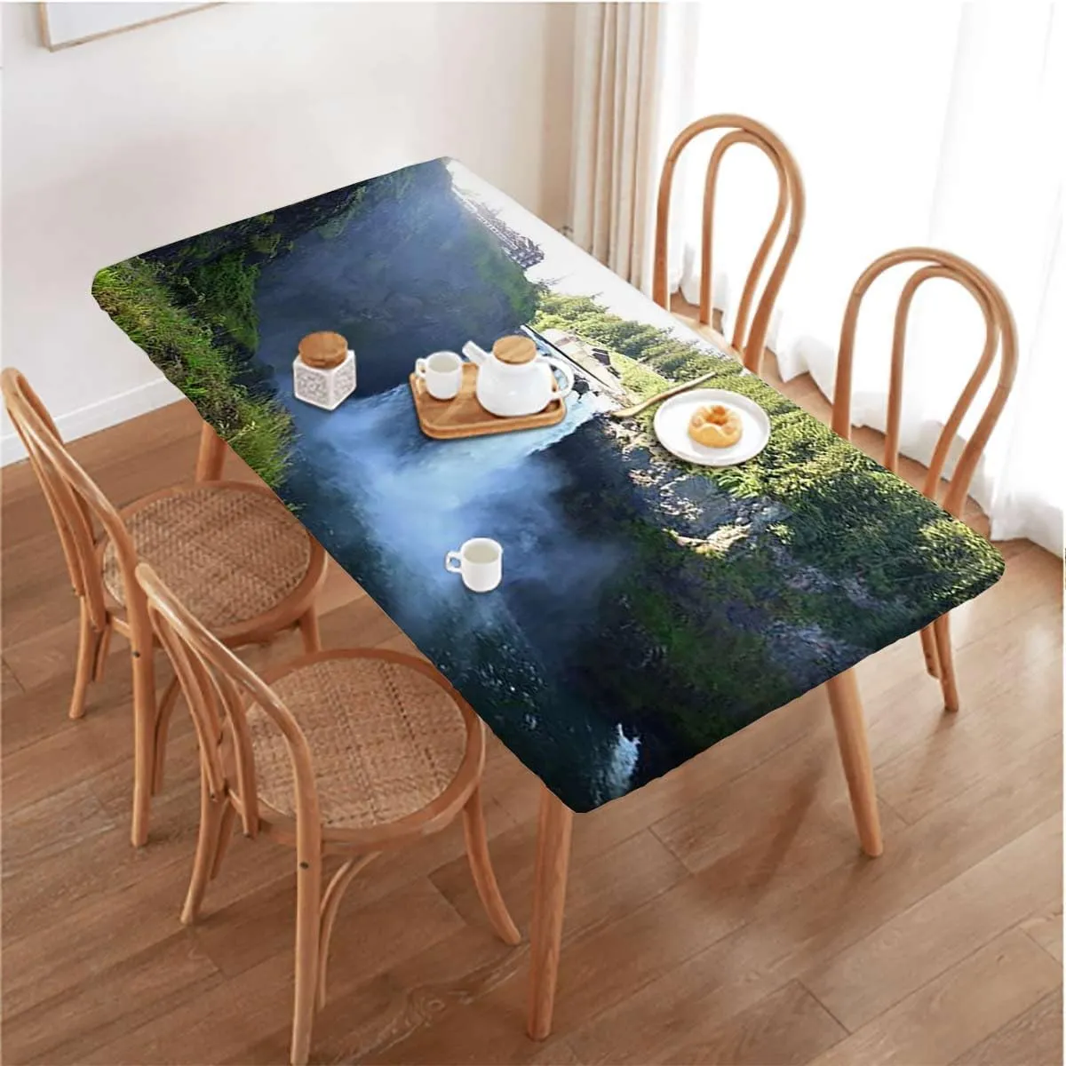 Green Tablecloth for Folding Table Park Alpine Forest Natural Scenic Elastic Edged Table Cover for Farm Kitchen Dining Picnic Coffee Patio Decor Farm House Decor Fits up 4 Foot Tables