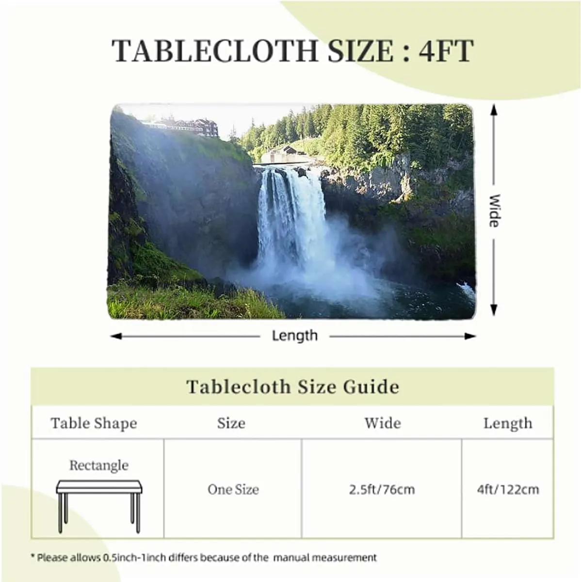 Green Tablecloth for Folding Table Park Alpine Forest Natural Scenic Elastic Edged Table Cover for Farm Kitchen Dining Picnic Coffee Patio Decor Farm House Decor Fits up 4 Foot Tables