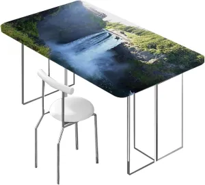 Green Tablecloth for Folding Table Park Alpine Forest Natural Scenic Elastic Edged Table Cover for Farm Kitchen Dining Picnic Coffee Patio Decor Farm House Decor Fits up 4 Foot Tables