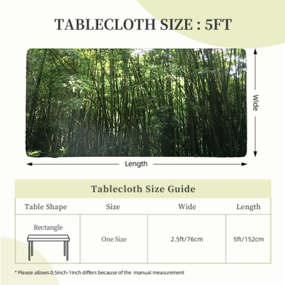 Green Yellow Olive Elastic Edge Fitted Table Cloth, Bamboo Tree Fresh Tall Bamboo Waterproof Wipeable Table Cloth Protector,for 5 Foot Tables Tropical