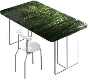 Green Yellow Olive Elastic Edge Fitted Table Cloth, Bamboo Tree Fresh Tall Bamboo Waterproof Wipeable Table Cloth Protector,for 5 Foot Tables Tropical
