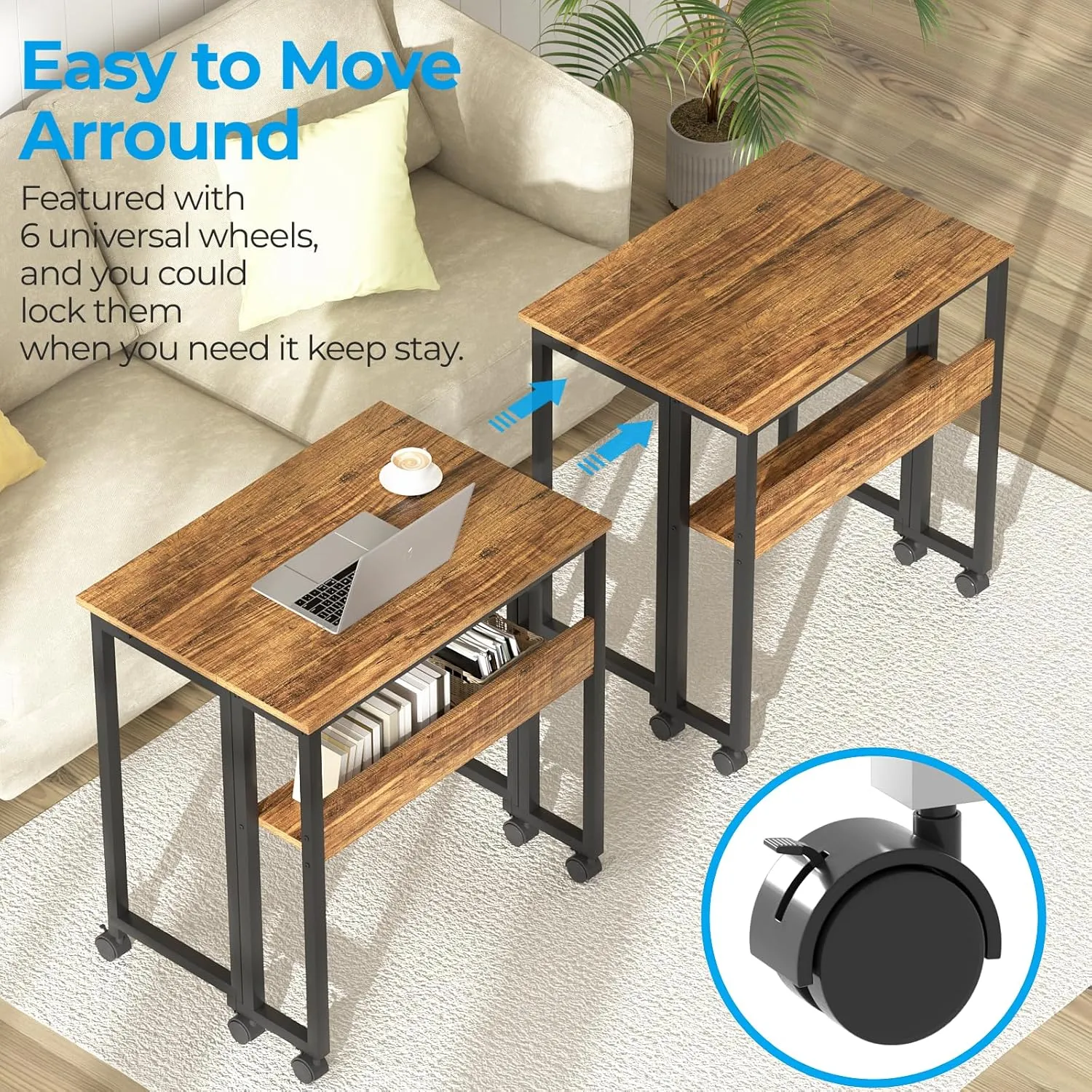 GreenForest Folding Desk Small Rolling Desk with Storage Shelf, 31.5 inch Foldable Computer Desk with Wheels for Small Space, Easy Assembly,Walnut