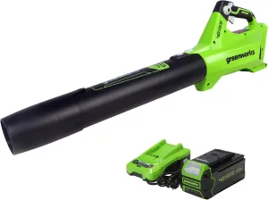 Greenworks 40V (120 MPH / 450 CFM / 75  Compatible Tools) Cordless Axial Leaf Blower, 4.0Ah Battery and Charger Included