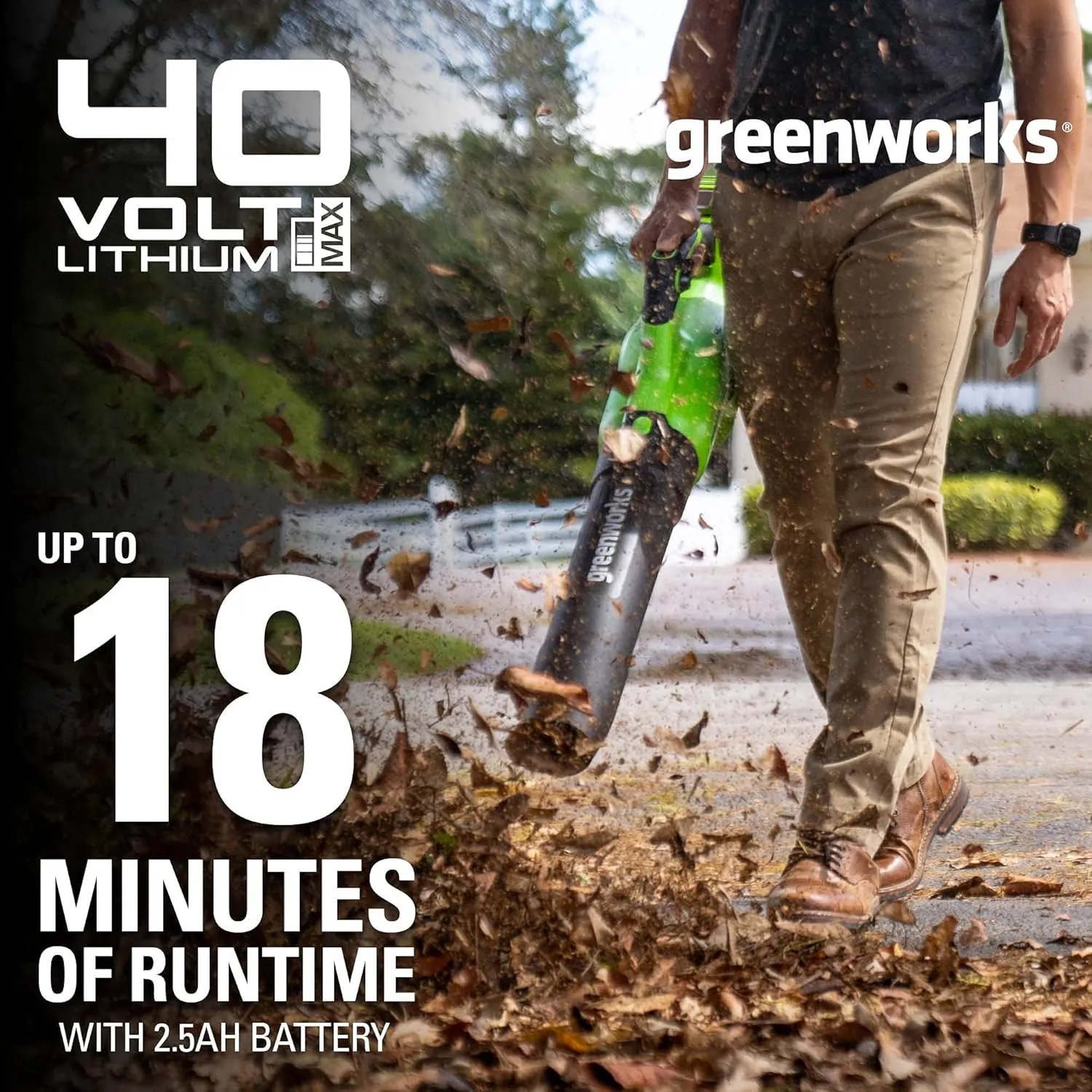 Greenworks 40V (120 MPH / 500 CFM / 75  Compatible Tools) Cordless Axial Leaf Blower, 2.5Ah Battery and Charger Included