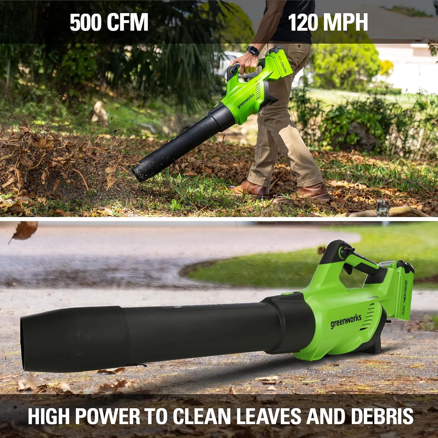 Greenworks 40V (120 MPH / 500 CFM / 75  Compatible Tools) Cordless Axial Leaf Blower, 2.5Ah Battery and Charger Included