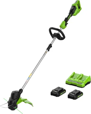 Greenworks 48V (2 x 24V) 15" Cordless String Trimmer, (2) 2.0Ah Batteries and Dual Port Charger Included