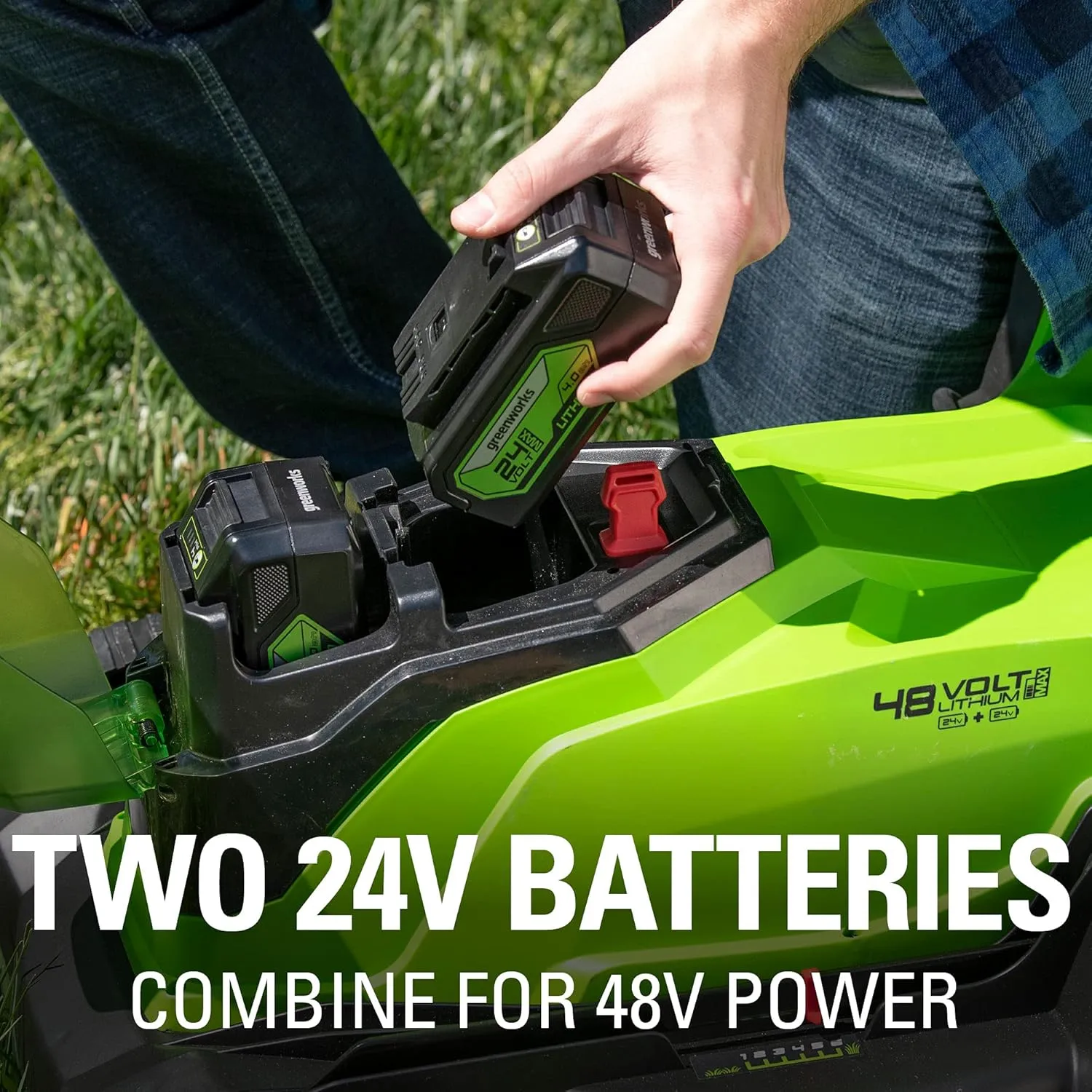 Greenworks 48V (2 x 24V) 17" Cordless (Push) Lawn Mower (125  Compatible Tools), (2) 4.0Ah Batteries and Dual Port Rapid Charger Included