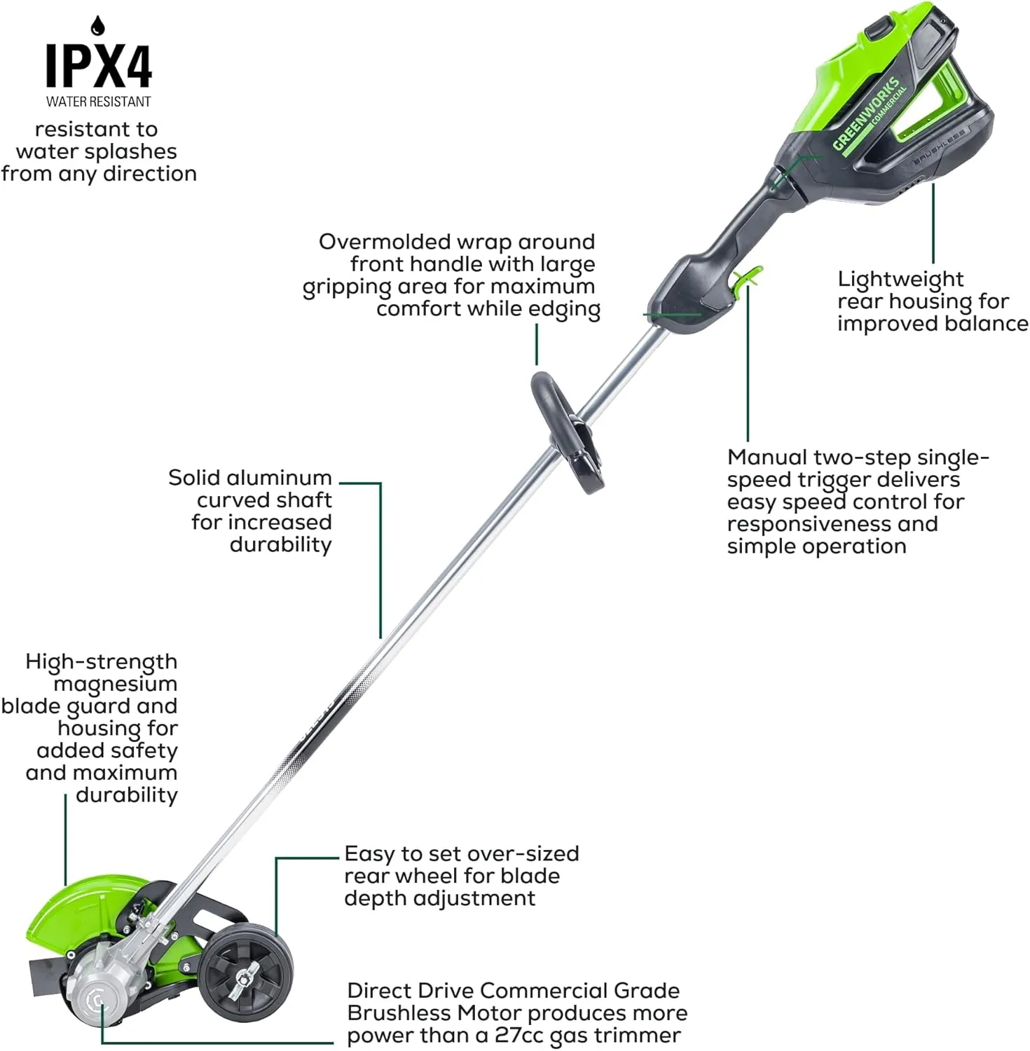 Greenworks 82V 8" Brushless Cordless Edger, 4.0Ah Batttery and Dual Port Rapid Charger Included