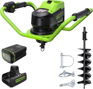 Greenworks 82V Brushless Earth Auger, 4.0Ah Battery and Dual Port Charger