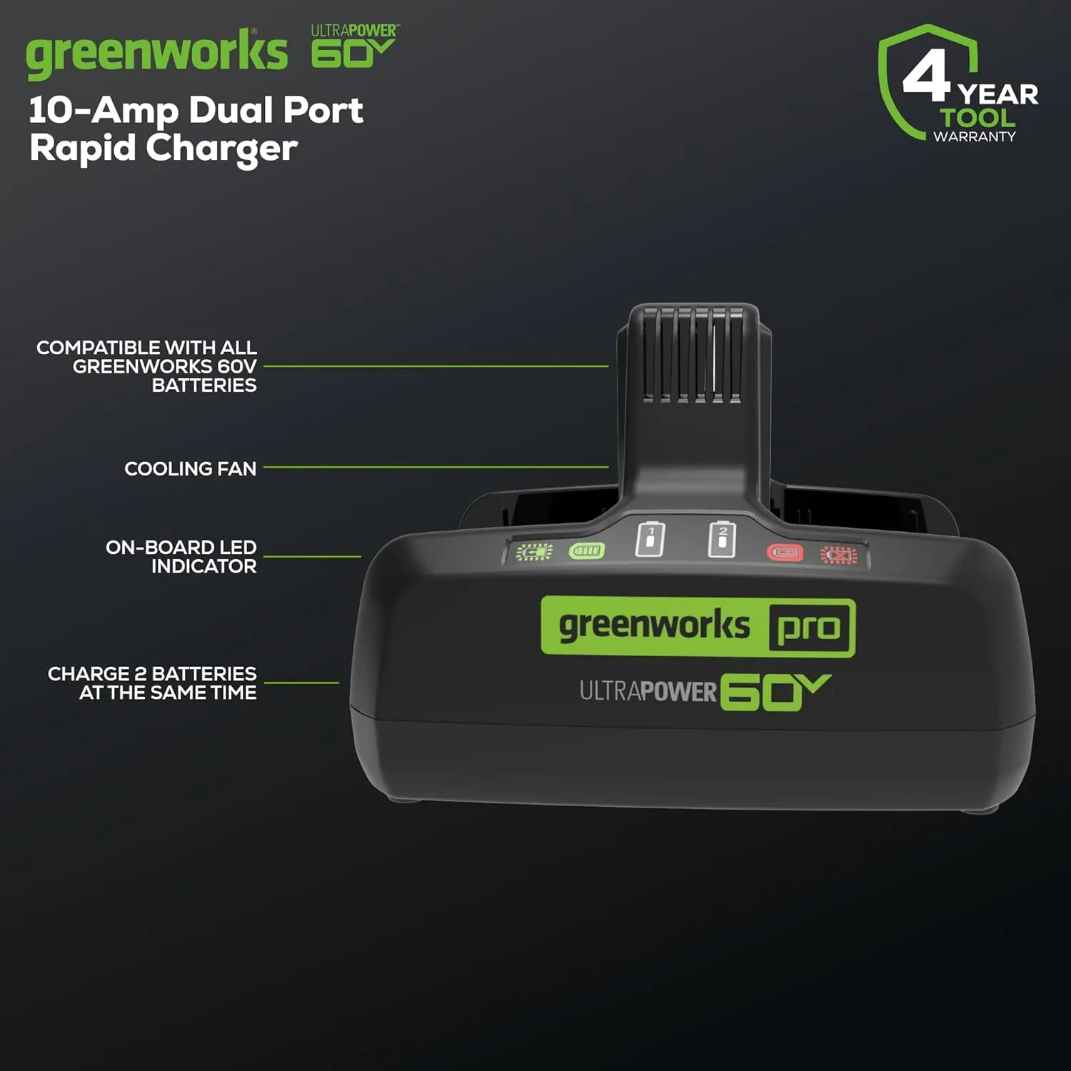 Greenworks Pro 60V 10A Dual Port Rapid Charger