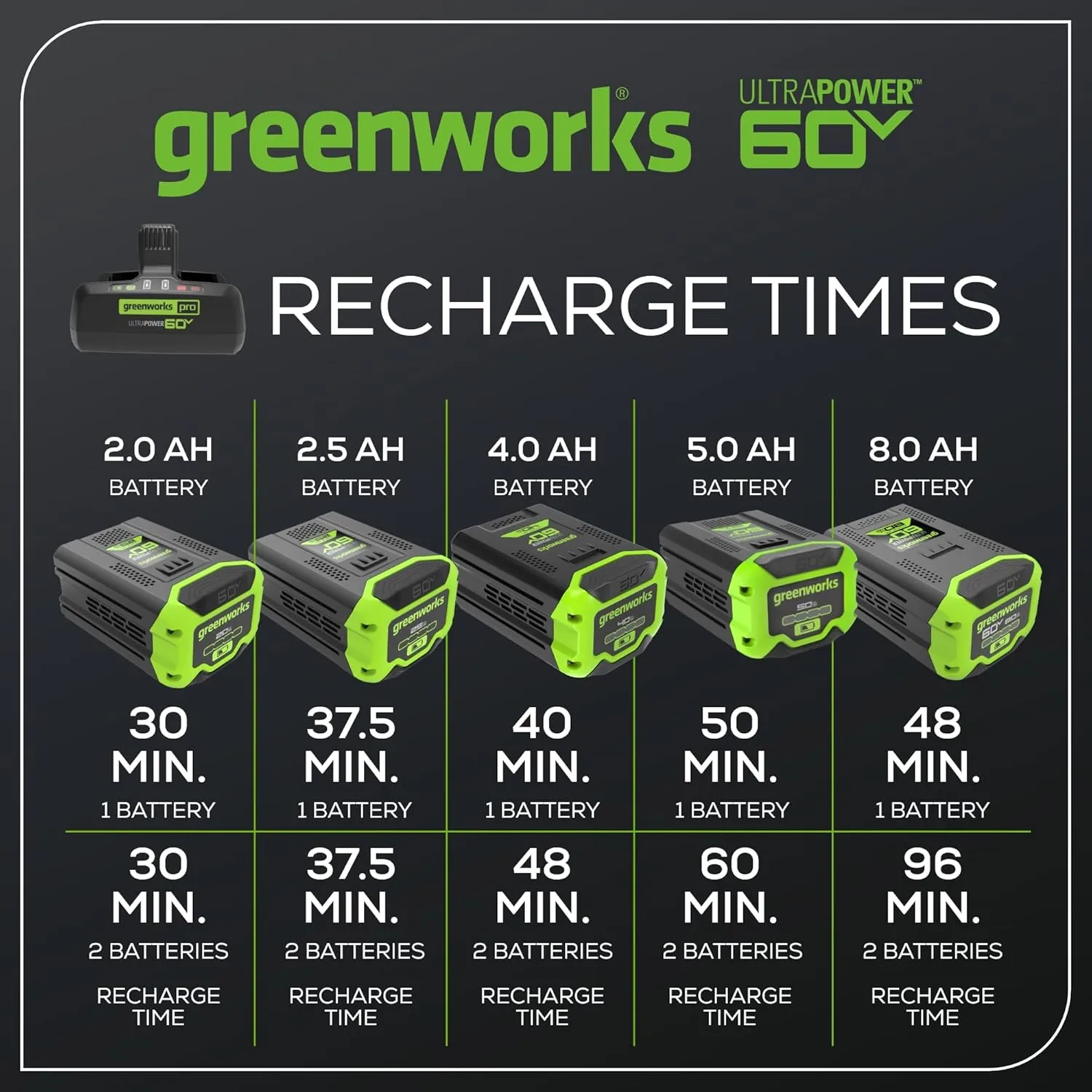 Greenworks Pro 60V 10A Dual Port Rapid Charger