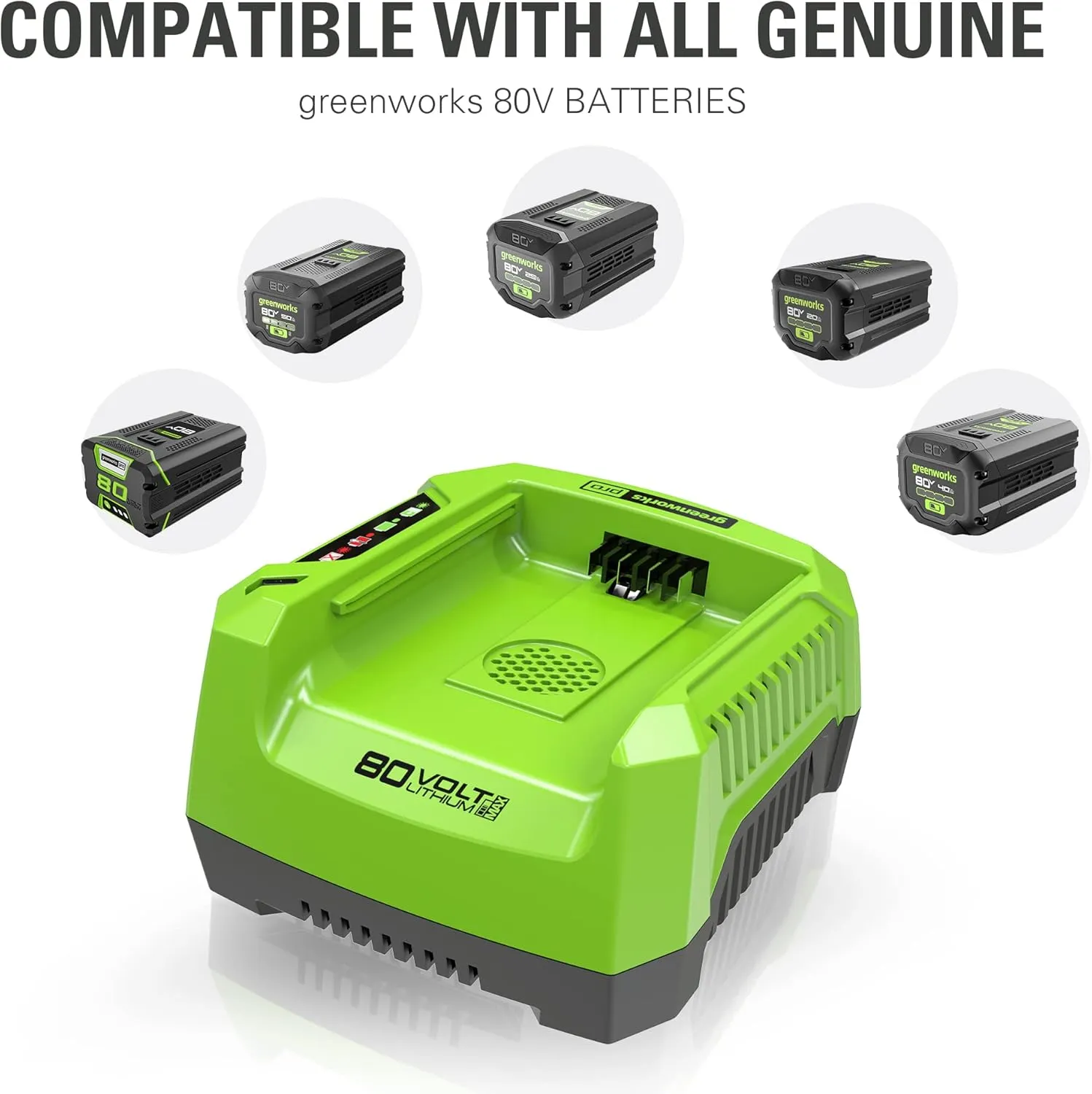 Greenworks PRO 80V Lithium Ion Single Port Rapid Battery Charger GCH8040