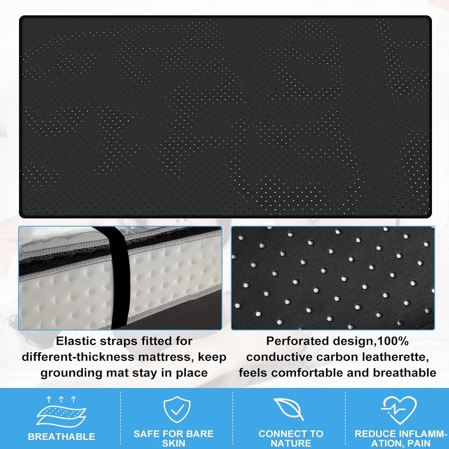 Grounding Mat for Bed, King Size Earthing Mattress Cover Sheets Pad Grounding Kit, Grounding Cord Included (King, 76 * 80")