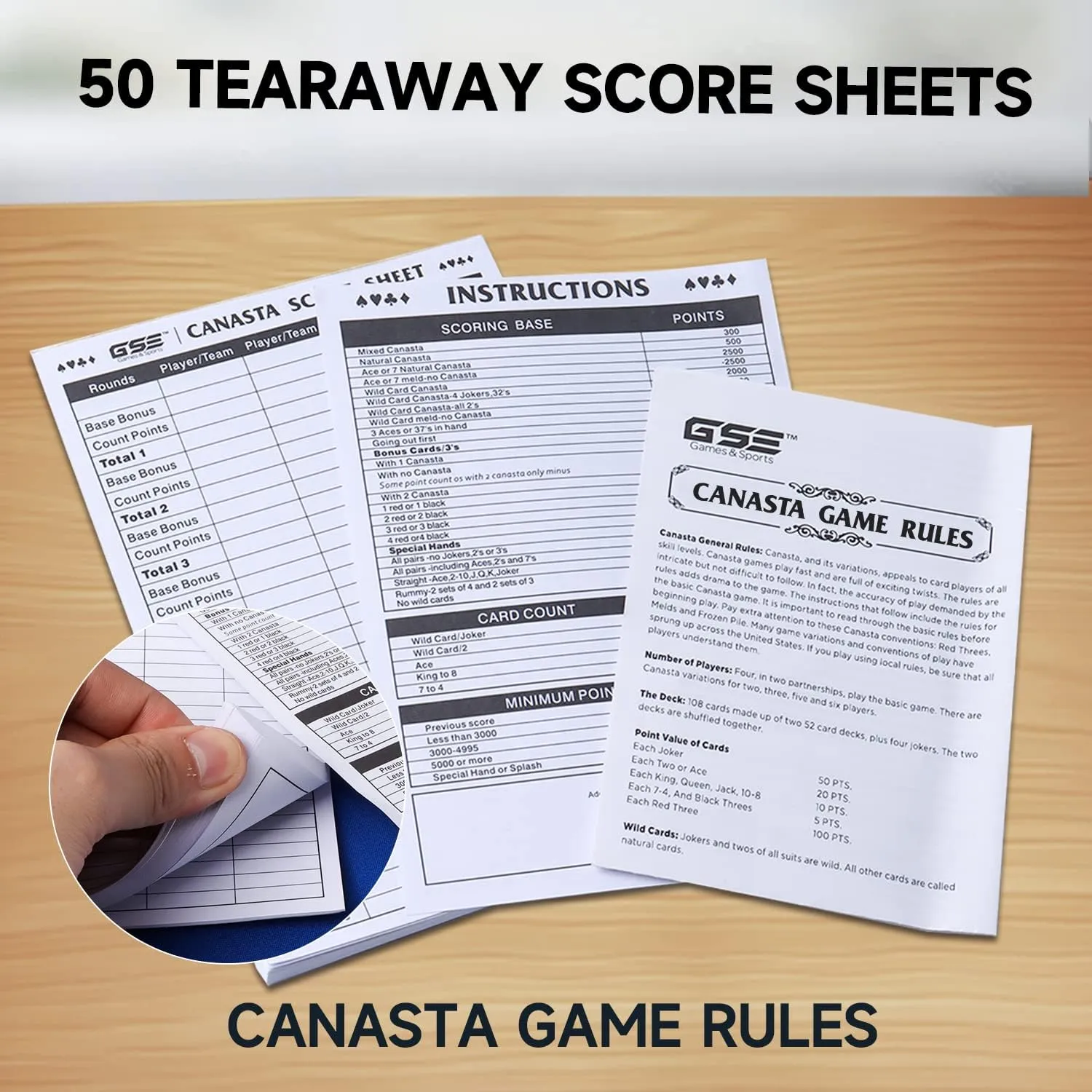 GSE Games & Sports Expert Canasta Cards Game Set, Includes 2 Decks Canasta Playing Cards with Point Values, a Revolving Card Tray, and 50 Score Sheets (Blue)
