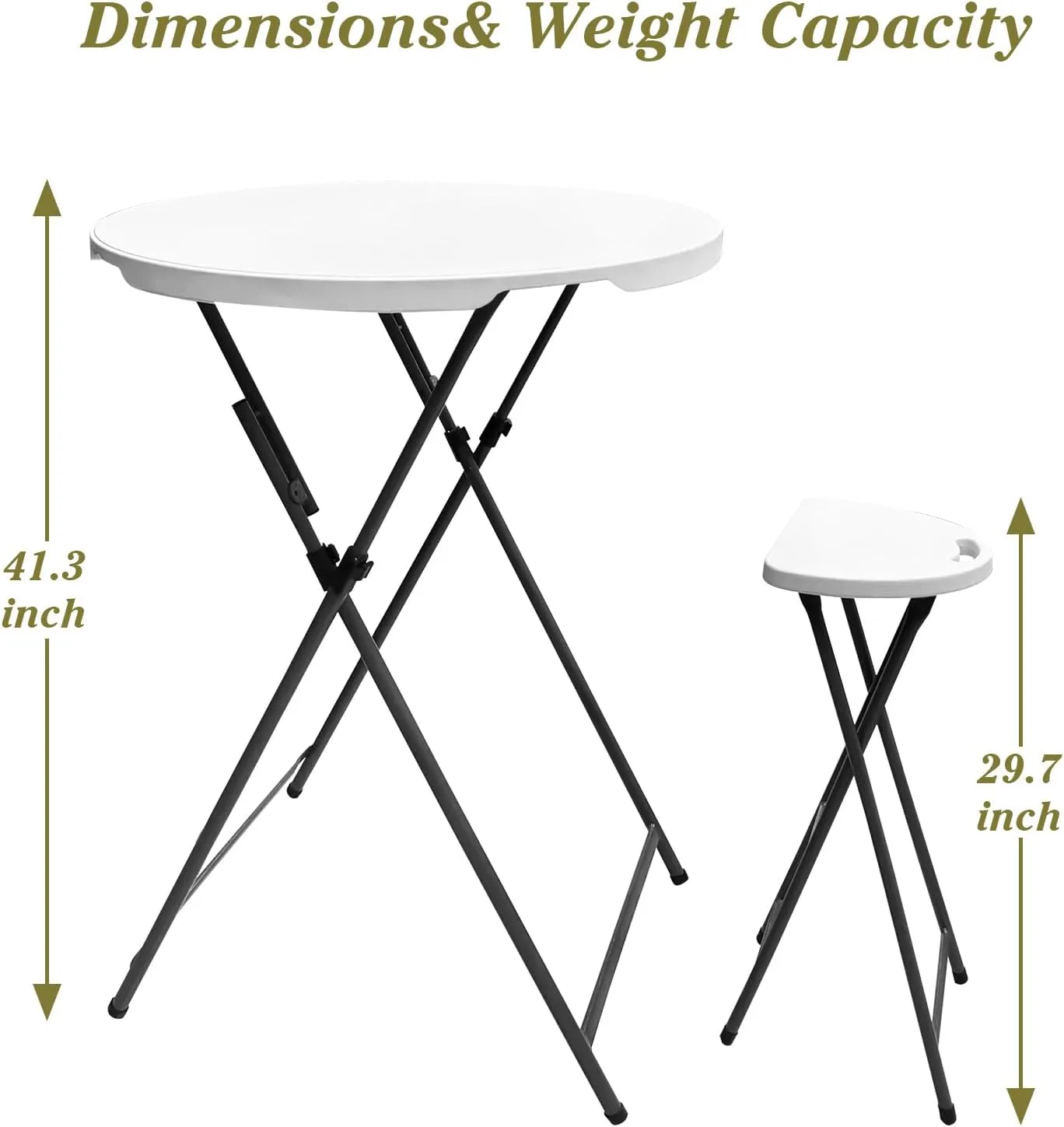 GUAGUA 32in Round Folding Cocktail Table and Chairs Set, Portable High Top Folding Bar Height Table with 2 Bar Stools, Removable Gray Legs, Indoor Outdoor for Parties,Backyard,Dining(White setB)