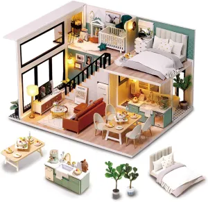 GuDoQi DIY Miniature Dollhouse Kit, Tiny House kit with Furniture and Music, Miniature House Kit 1:24 Scale, Great Crafts Gift for Birthday Easter Day, Comfortable Life