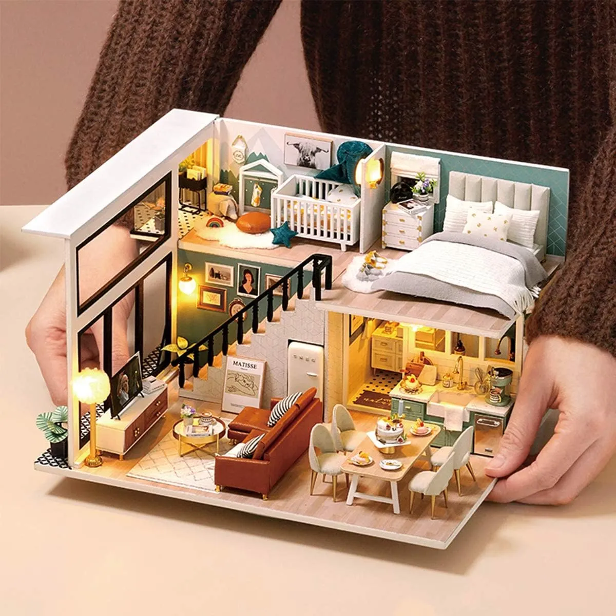 GuDoQi DIY Miniature Dollhouse Kit, Tiny House kit with Furniture and Music, Miniature House Kit 1:24 Scale, Great Crafts Gift for Birthday Easter Day, Comfortable Life
