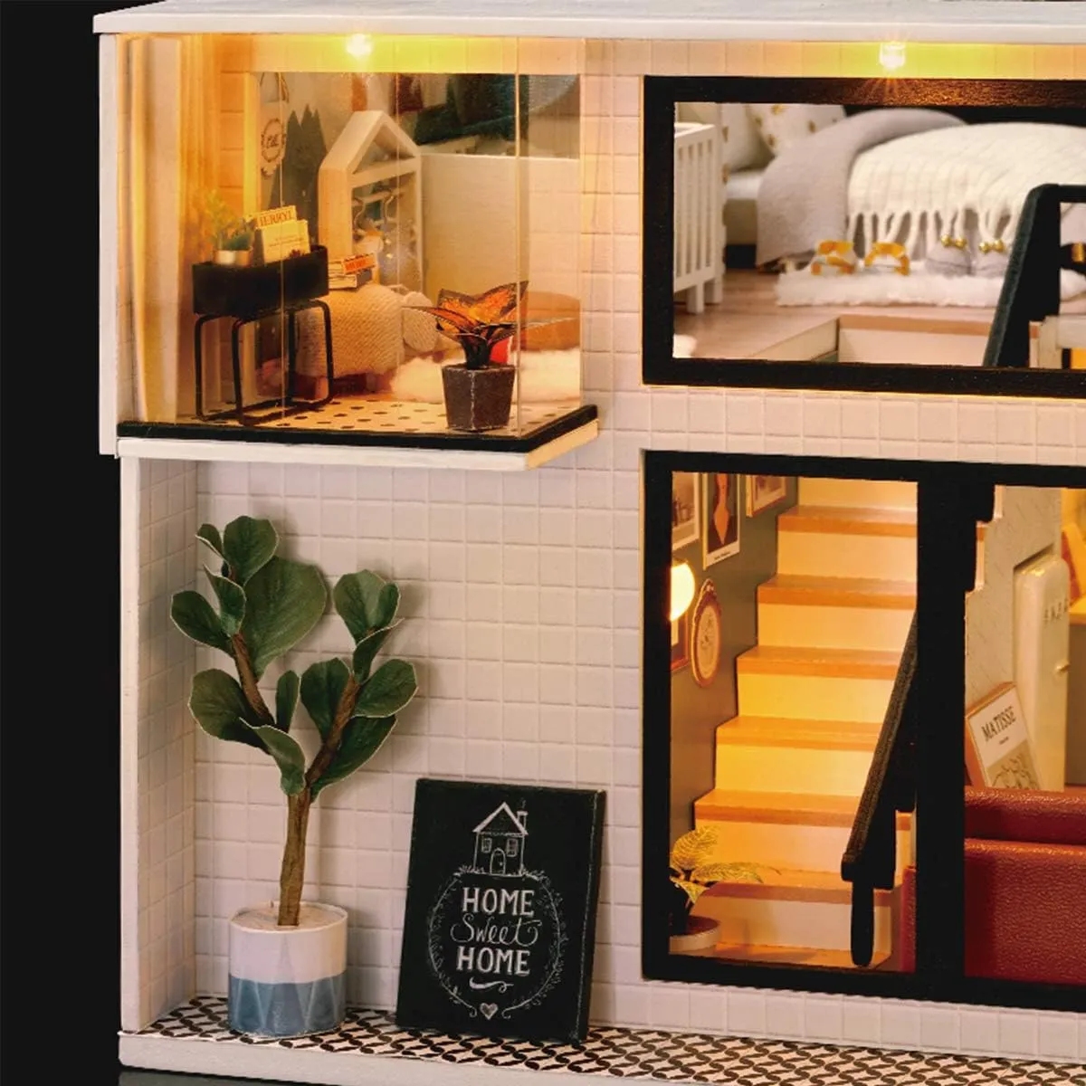 GuDoQi DIY Miniature Dollhouse Kit, Tiny House kit with Furniture and Music, Miniature House Kit 1:24 Scale, Great Crafts Gift for Birthday Easter Day, Comfortable Life