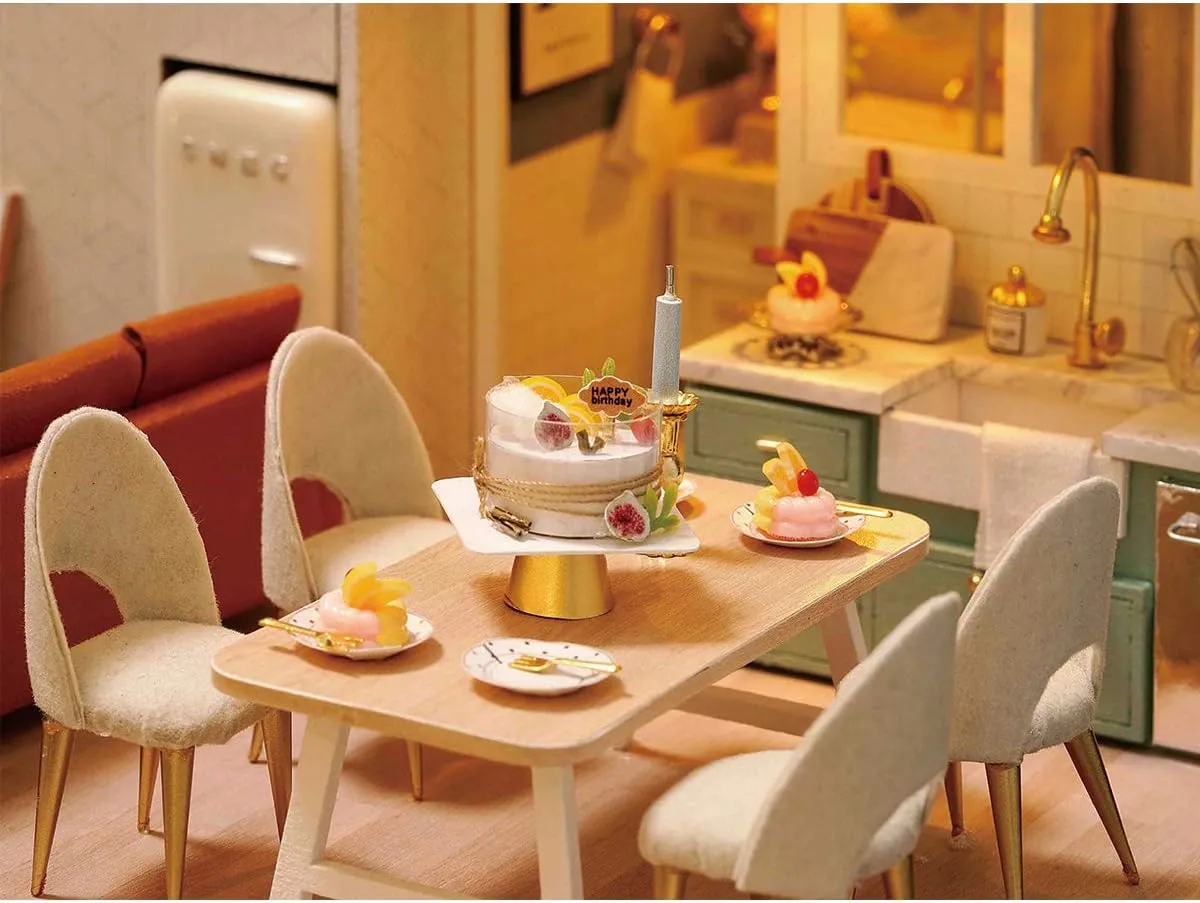GuDoQi DIY Miniature Dollhouse Kit, Tiny House kit with Furniture and Music, Miniature House Kit 1:24 Scale, Great Crafts Gift for Birthday Easter Day, Comfortable Life