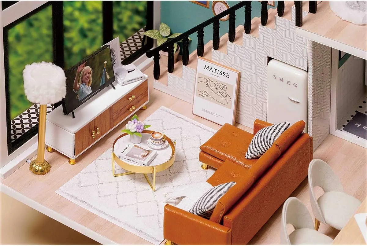 GuDoQi DIY Miniature Dollhouse Kit, Tiny House kit with Furniture and Music, Miniature House Kit 1:24 Scale, Great Crafts Gift for Birthday Easter Day, Comfortable Life