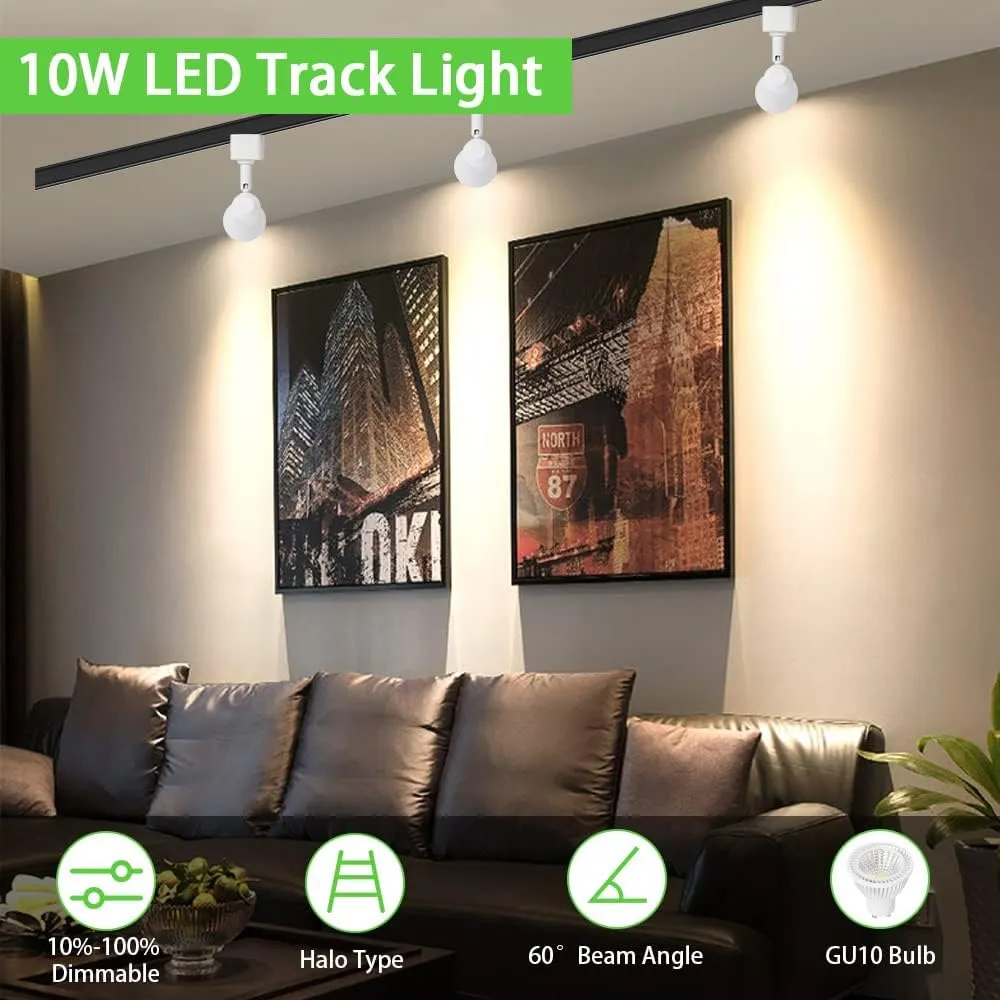 H Track Lighting Heads Dimmable LED Track Light Heads Bright Rail Ceiling Spotlight Fixtures Accent Task with LED GU10 3000K Warm White,120 Volts,10 Watts,12Pack (White)