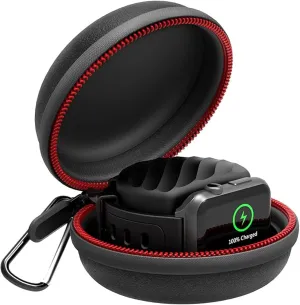 HALLEAST Travel Case for Apple Watch Charger, Portable Carrying EVA Charging Dock Holder for 42mm 44mm 45mm 46mm iWatch Series 10/9/8/SE2/7/SE/6/5/4/3/2/1, with Night Stand Mode, Black