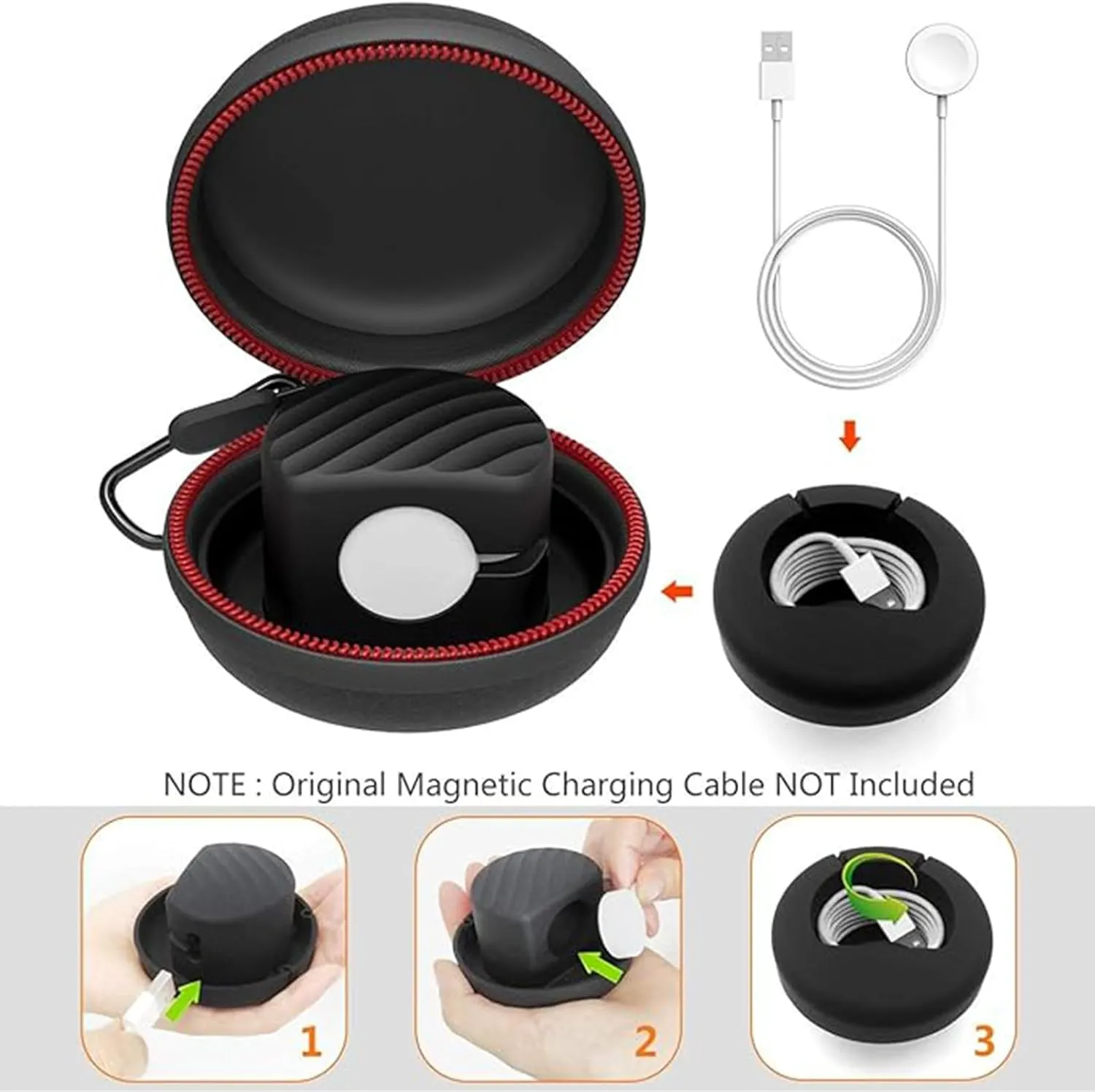 HALLEAST Travel Case for Apple Watch Charger, Portable Carrying EVA Charging Dock Holder for 42mm 44mm 45mm 46mm iWatch Series 10/9/8/SE2/7/SE/6/5/4/3/2/1, with Night Stand Mode, Black