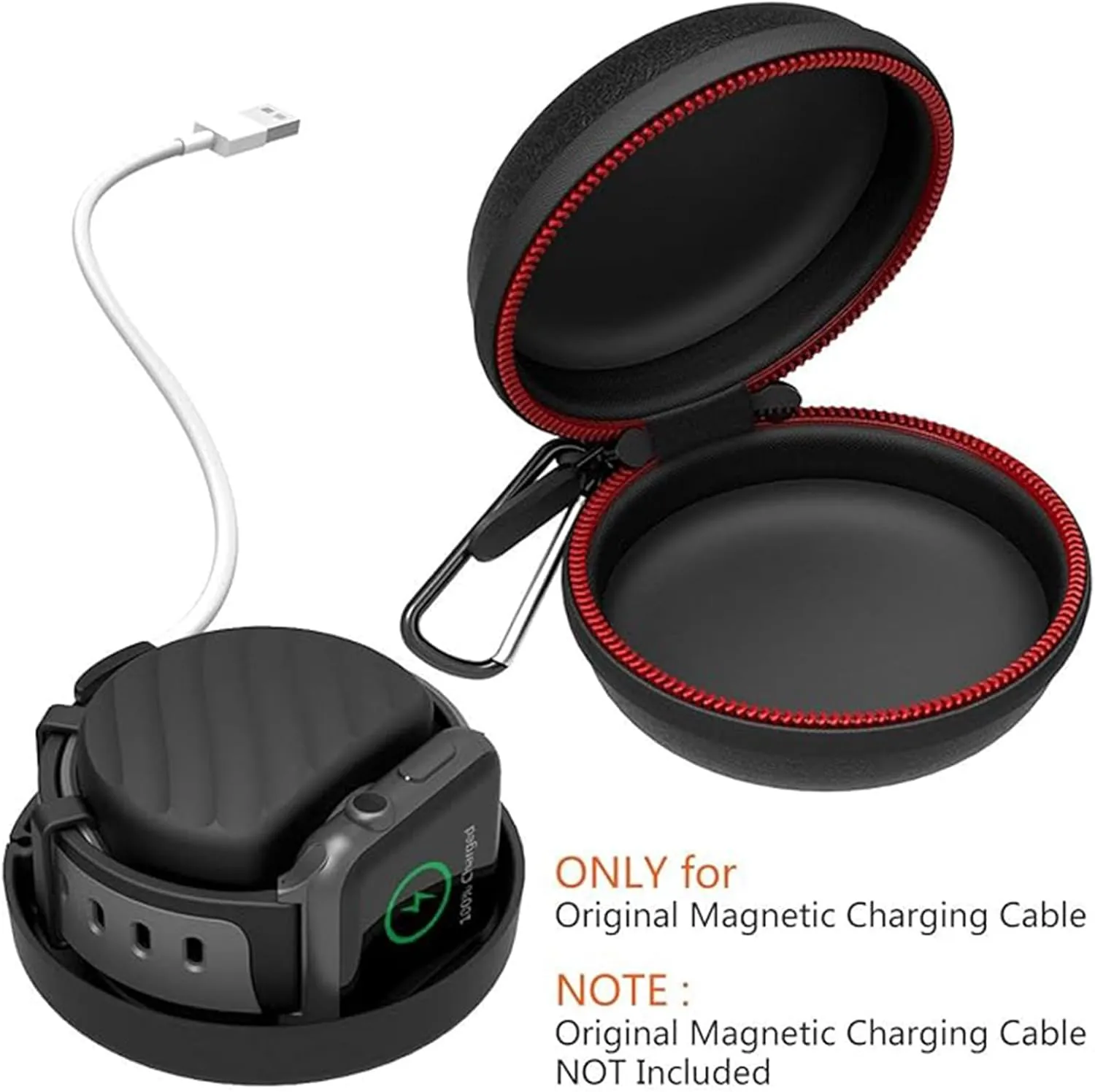 HALLEAST Travel Case for Apple Watch Charger, Portable Carrying EVA Charging Dock Holder for 42mm 44mm 45mm 46mm iWatch Series 10/9/8/SE2/7/SE/6/5/4/3/2/1, with Night Stand Mode, Black