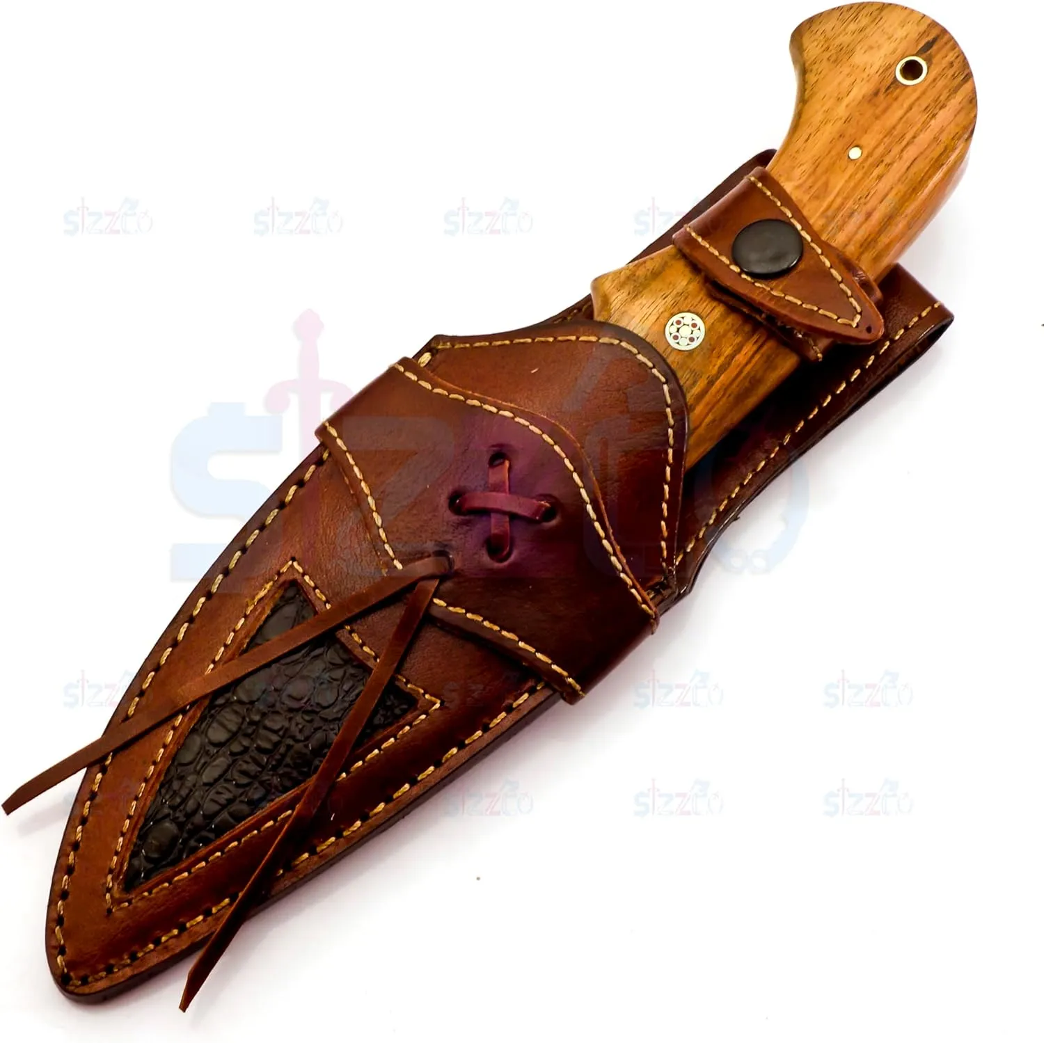 Handmade 10" Damascus Hunting Knife - Fixed Blade Skinning Knife with Sheath, Wooden Handle, Razor Sharp Blade for Outdoor Camping, EDC, and Survival Ideal Gift for Men