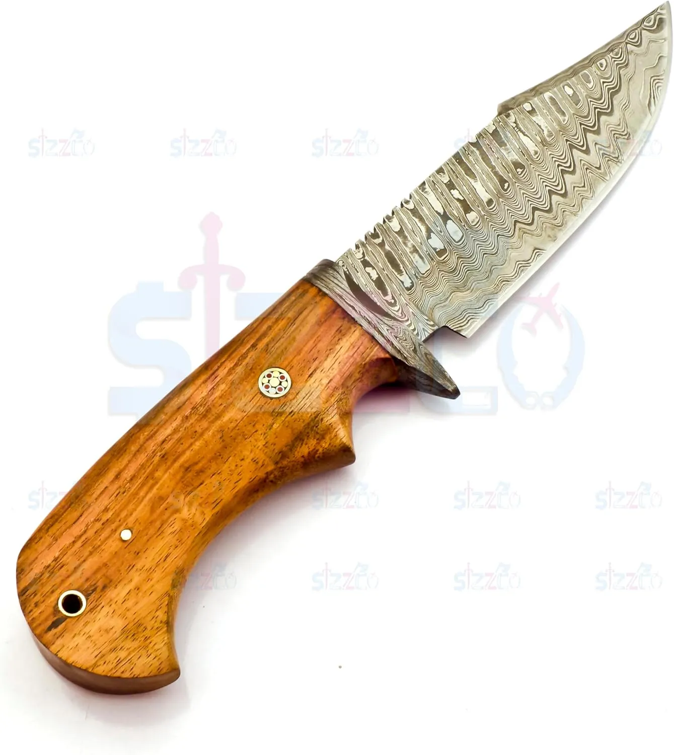 Handmade 10" Damascus Hunting Knife - Fixed Blade Skinning Knife with Sheath, Wooden Handle, Razor Sharp Blade for Outdoor Camping, EDC, and Survival Ideal Gift for Men
