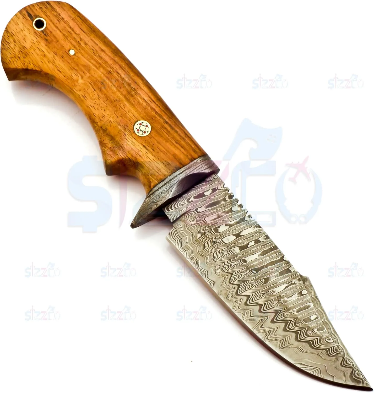 Handmade 10" Damascus Hunting Knife - Fixed Blade Skinning Knife with Sheath, Wooden Handle, Razor Sharp Blade for Outdoor Camping, EDC, and Survival Ideal Gift for Men