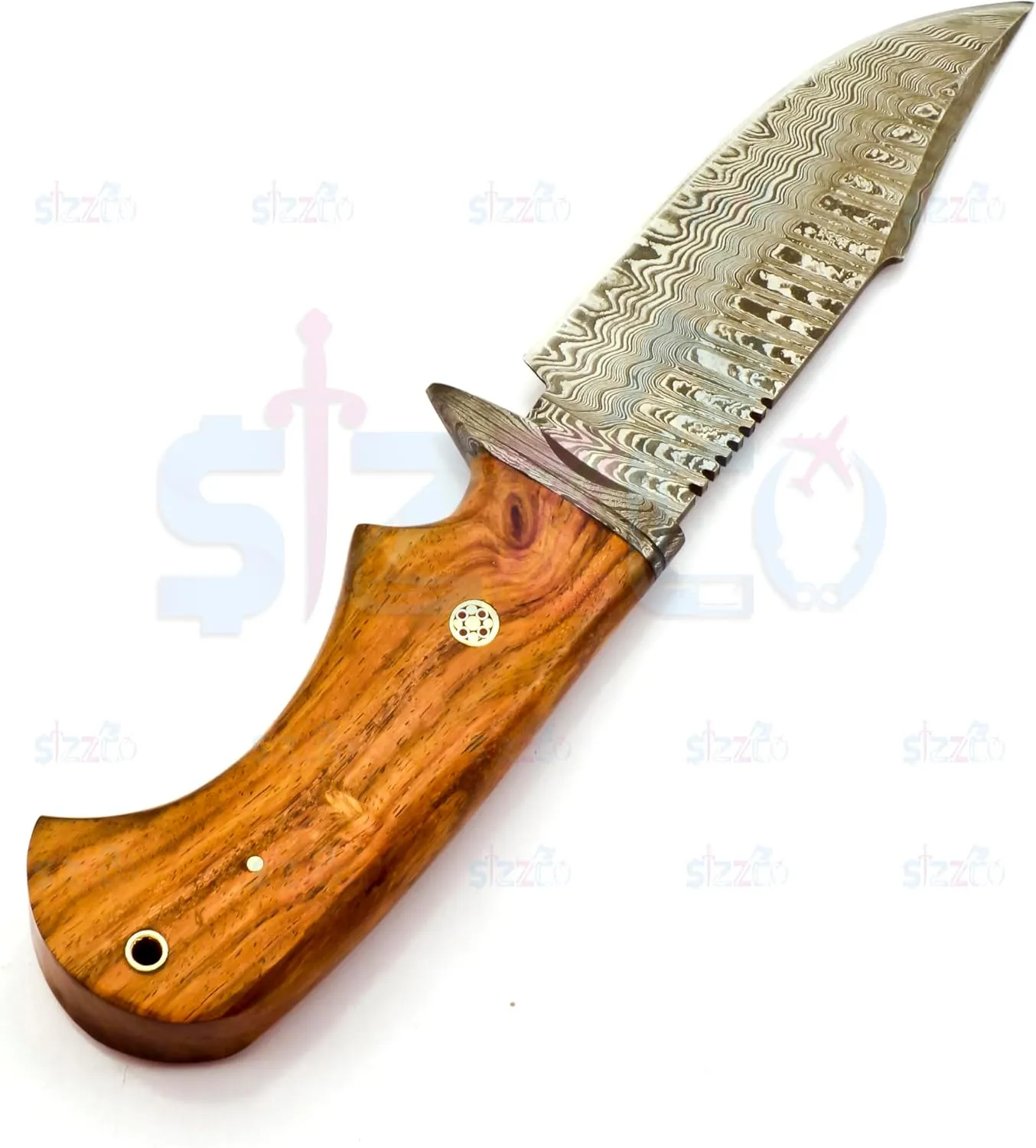 Handmade 10" Damascus Hunting Knife - Fixed Blade Skinning Knife with Sheath, Wooden Handle, Razor Sharp Blade for Outdoor Camping, EDC, and Survival Ideal Gift for Men