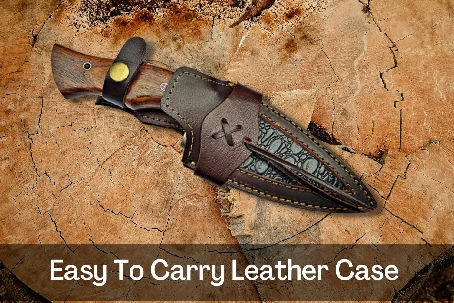 Handmade Damascus Full Tang Knife | Hunting | 10 Inch Hunting Fix Blade knives with Walnut Wooden Handle | Camping Knife with Leather Sheath | HUNT 07