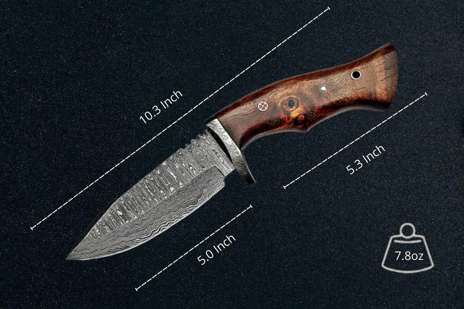 Handmade Damascus Full Tang Knife | Hunting | 10 Inch Hunting Fix Blade knives with Walnut Wooden Handle | Camping Knife with Leather Sheath | HUNT 07
