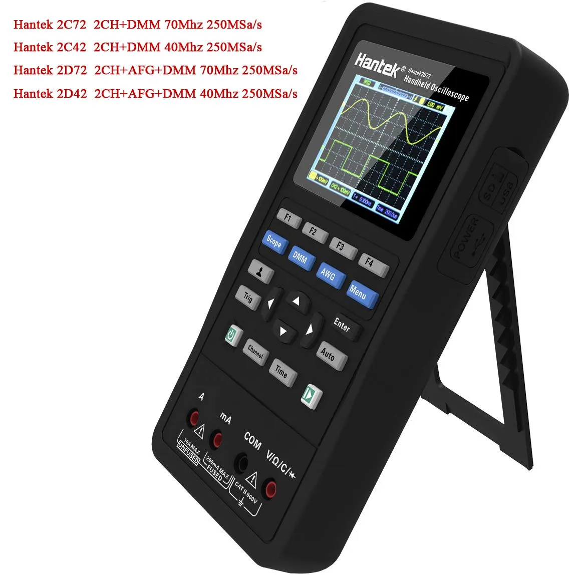 Hantek 2D42 3in1 Digital Oscilloscope Waveform Generator Multimeter USB Portable 2 Channels 40MHz 250MSa/s Multifunction Tester
