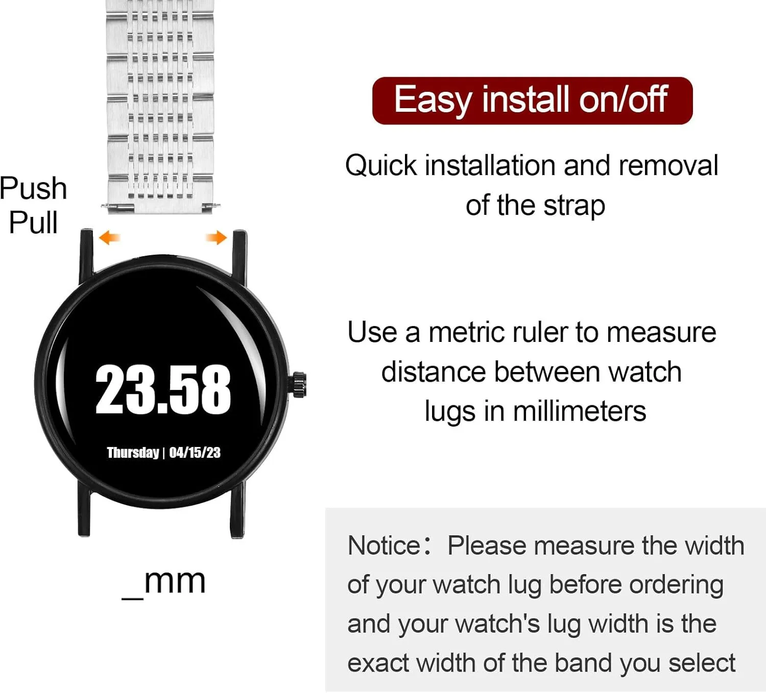 HARFINGTON Stainless Steel Mesh Watch Band Quick Release Metal Watch Strap Double-Lock Deployment Clasp Bands for Men Women