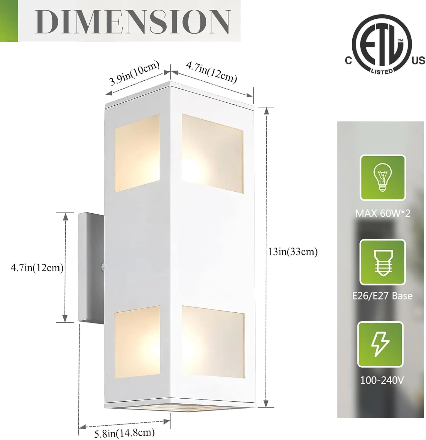 harriet Outdoor Wall Lights, Modern Porch Light Aluminum Waterproof, 13" Rectangular Exterior Lighting Fixture Up and Down Lighting for Outside,Garage,Patio, White
