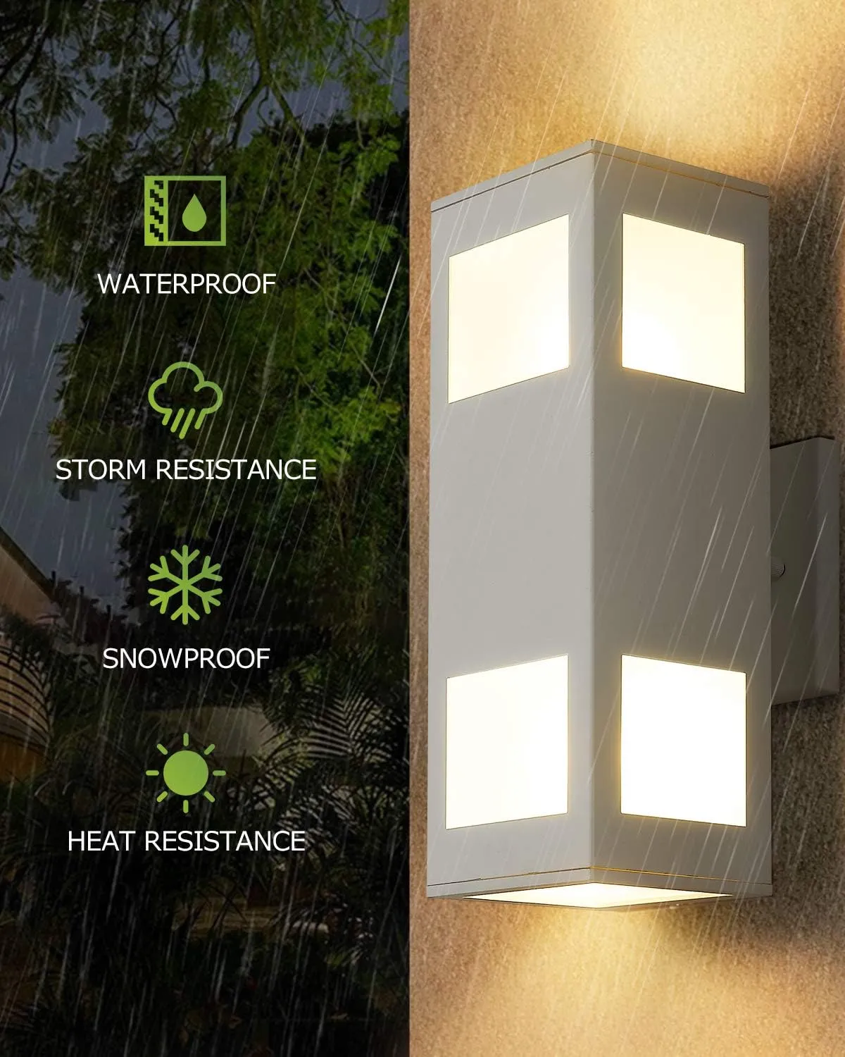harriet Outdoor Wall Lights, Modern Porch Light Aluminum Waterproof, 13" Rectangular Exterior Lighting Fixture Up and Down Lighting for Outside,Garage,Patio, White