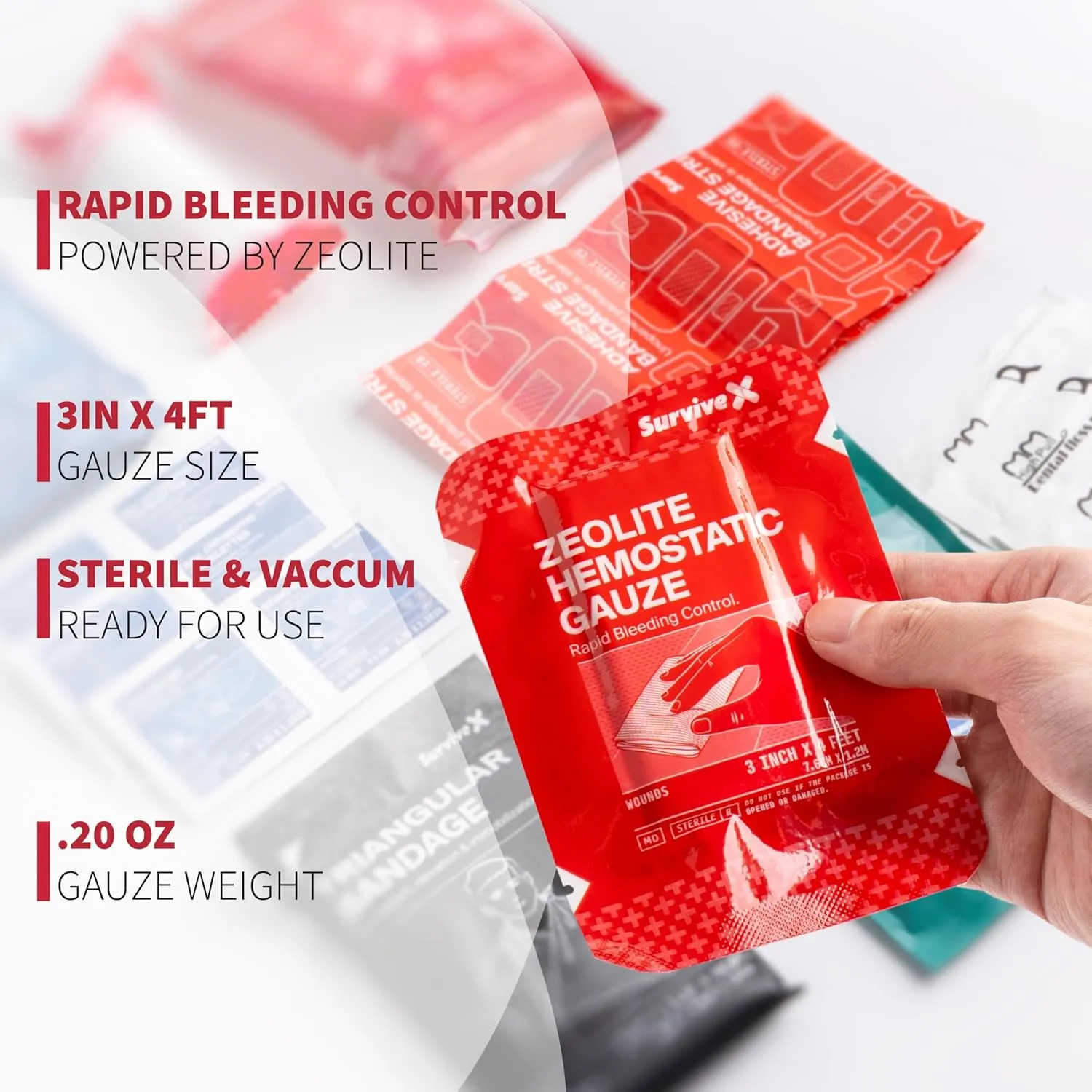 Hemostatic Gauze - Quick Blood Clotting Gauze for Wounds - Trauma Kit Hemostatic Dressing - 3 in x 4 FT - 5 PCS