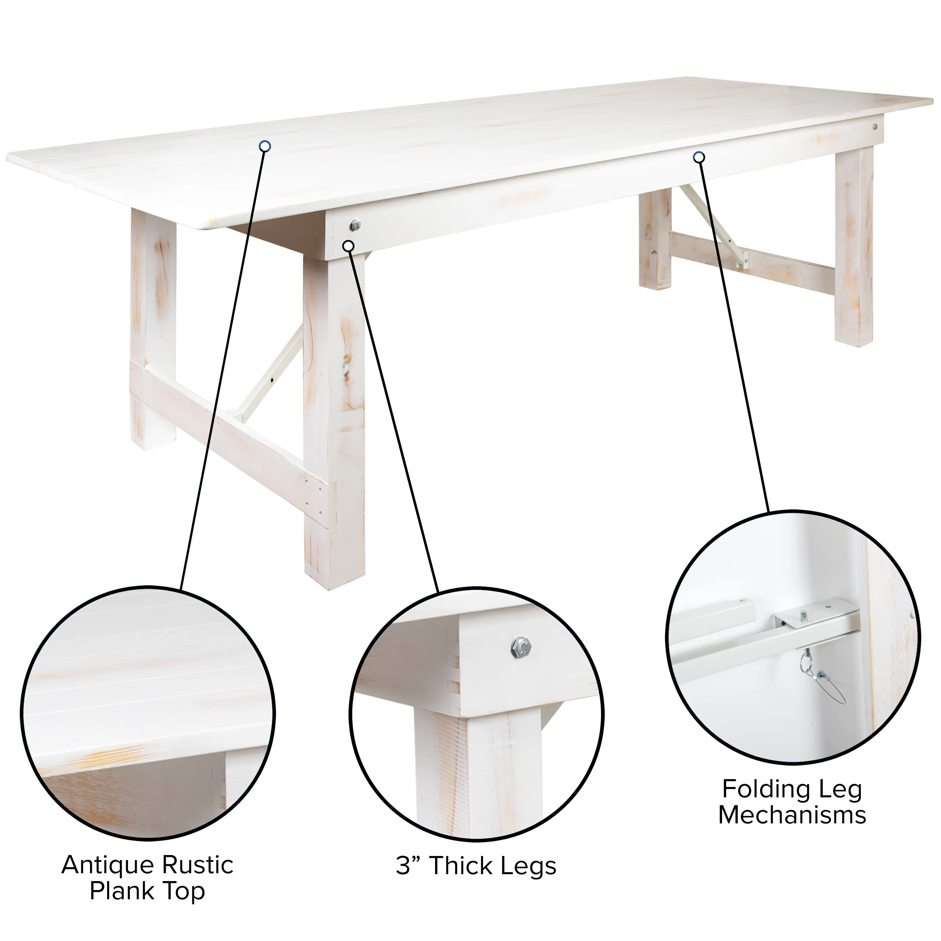 HERCULES Series 8' x 40" Solid Pine Folding Farm Table