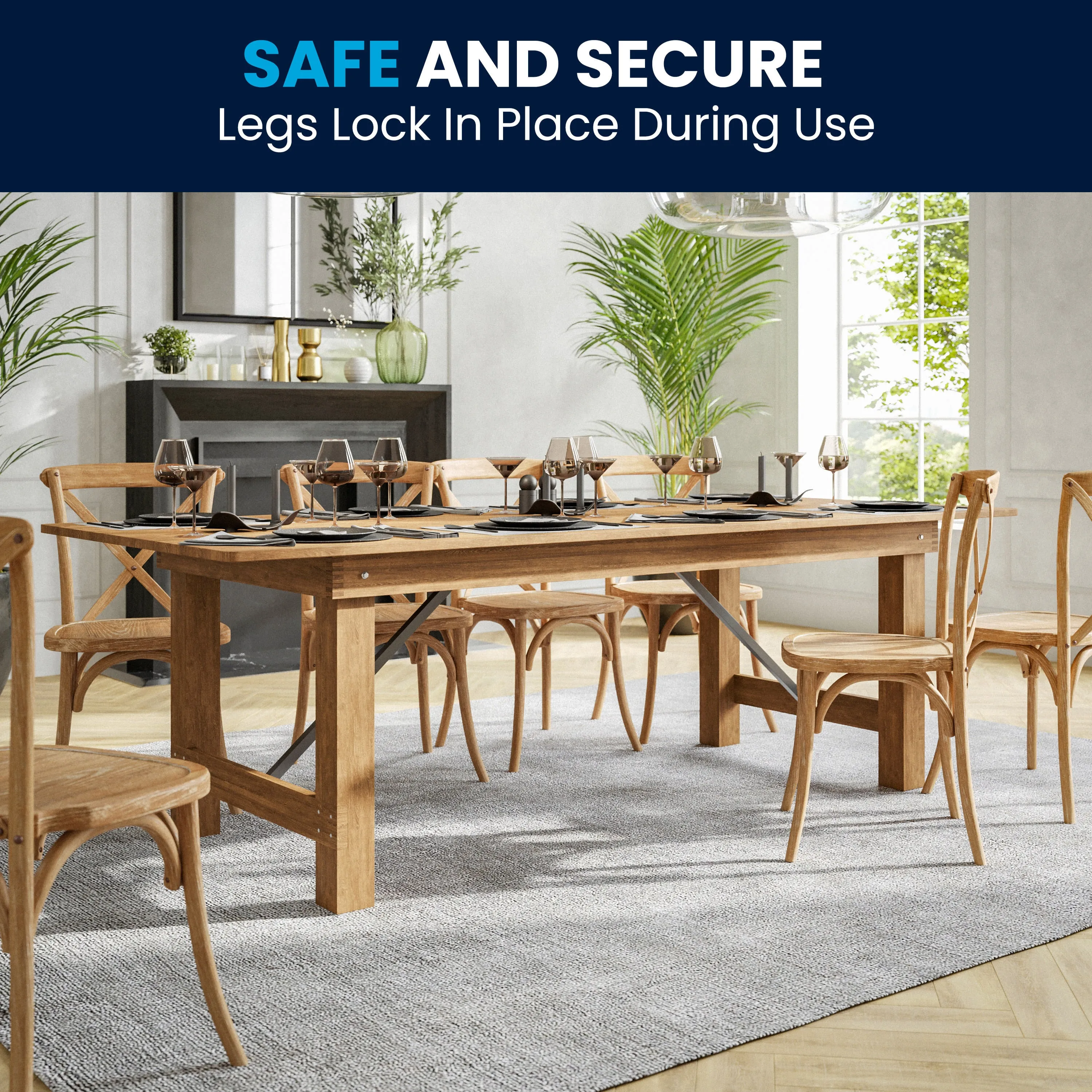 HERCULES Series 8' x 40" Solid Pine Folding Farm Table