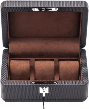 High-end Carbon Fiber Artificial Leather Mechanical Watch Collection Display Box 3 Tables with Lock Removable Table Pillow (Leather Yellow Interior/Dark Brown Interior)