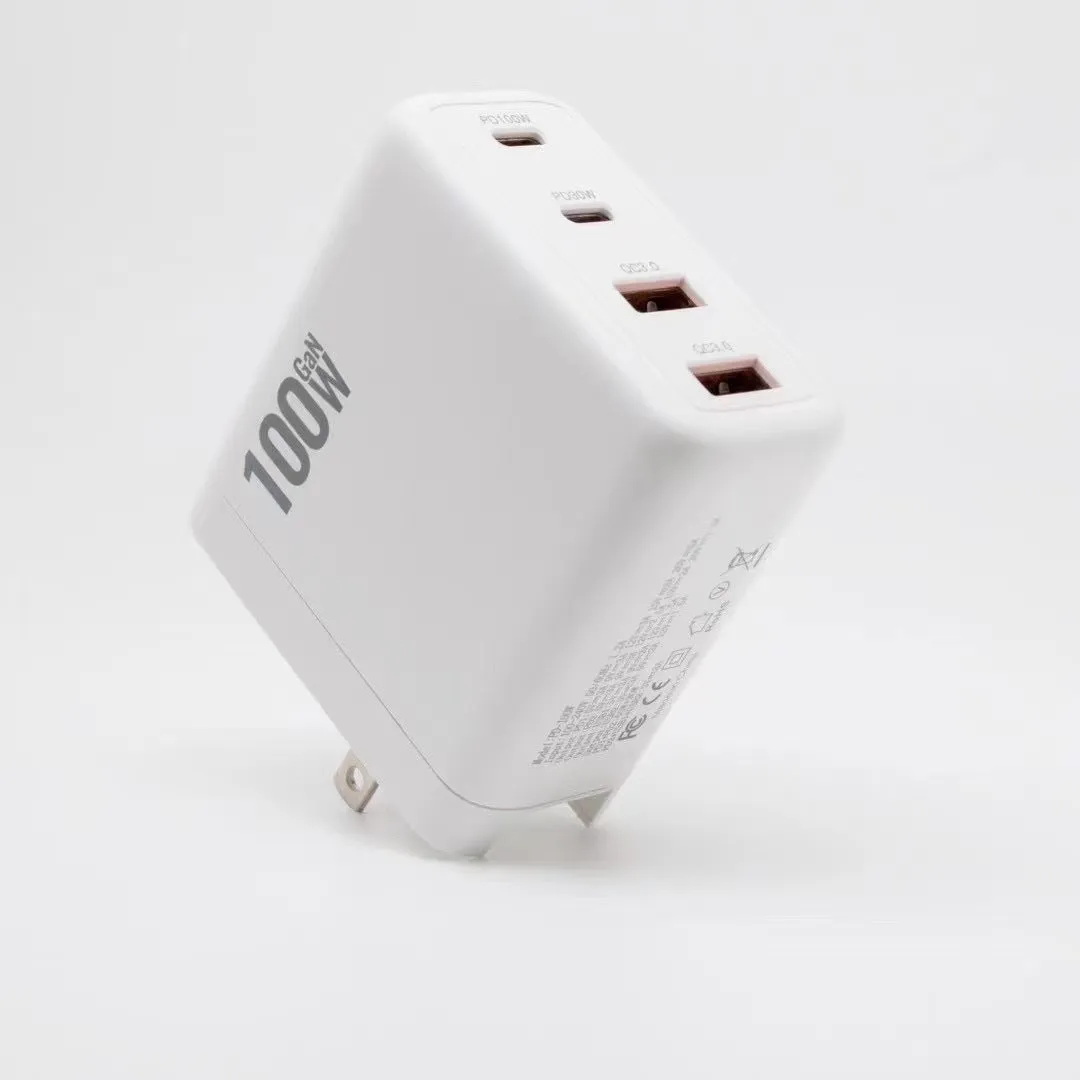 High-Performance 100W GaN Fast Charger - Dual Type-C & USB - Sleek White Design