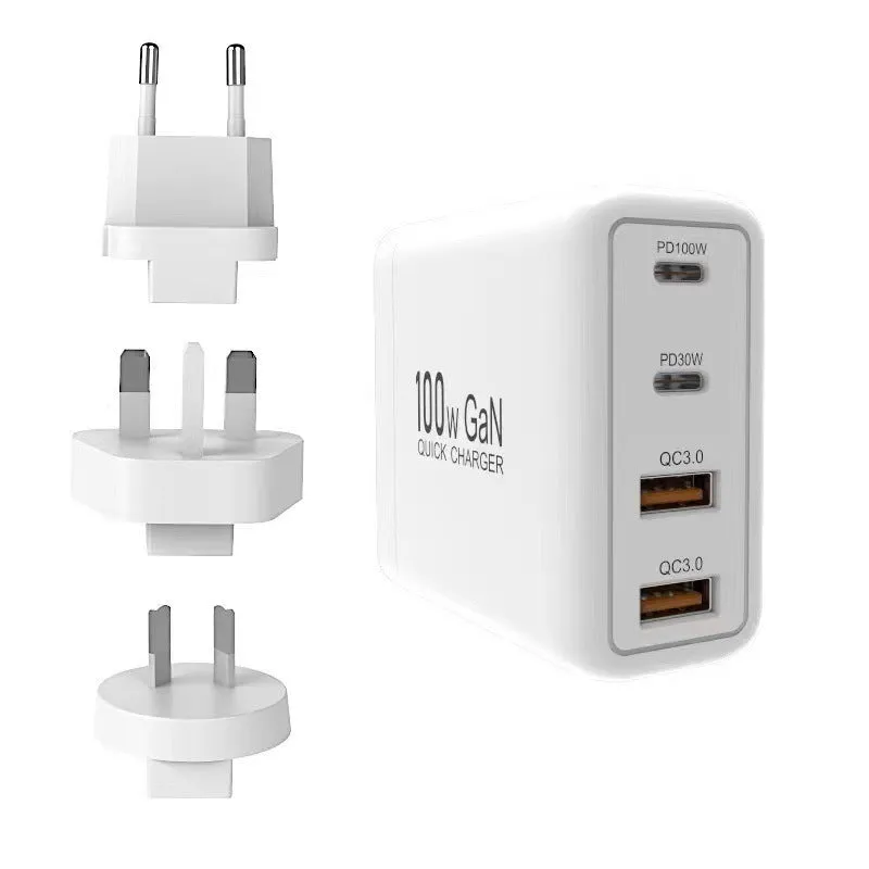 High-Performance 100W GaN Fast Charger - Dual Type-C & USB - Sleek White Design