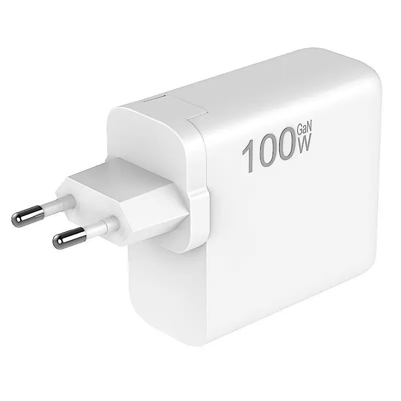 High-Performance 100W GaN Fast Charger - Dual Type-C & USB - Sleek White Design