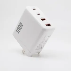 High-Performance 100W GaN Fast Charger - Dual Type-C & USB - Sleek White Design